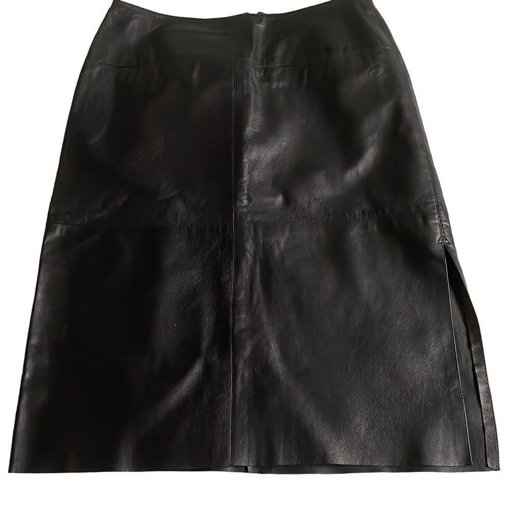 Black Leather Midi Skirt - Size 8